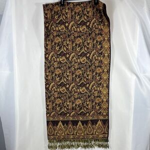 pashmina Navy, Gold and Burgundy Paisley Fringed Wrap 88 in x 44 in